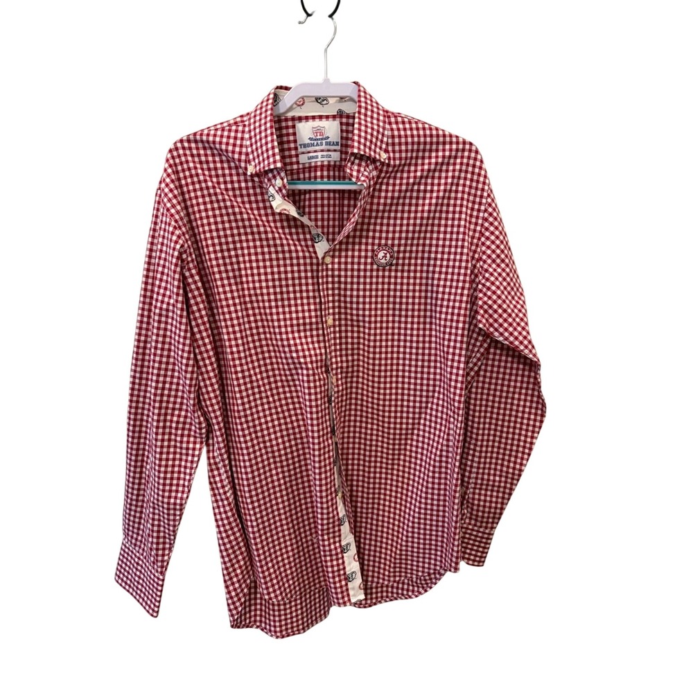 Roll Tide Thomas Dean Red and White Gingham Button-Down Shirt - Men's L